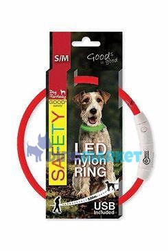 Obojek DOG FANTASY světelný USB červený 45 cm 1ks