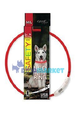 Obojek DOG FANTASY světelný USB červený 65 cm 1ks